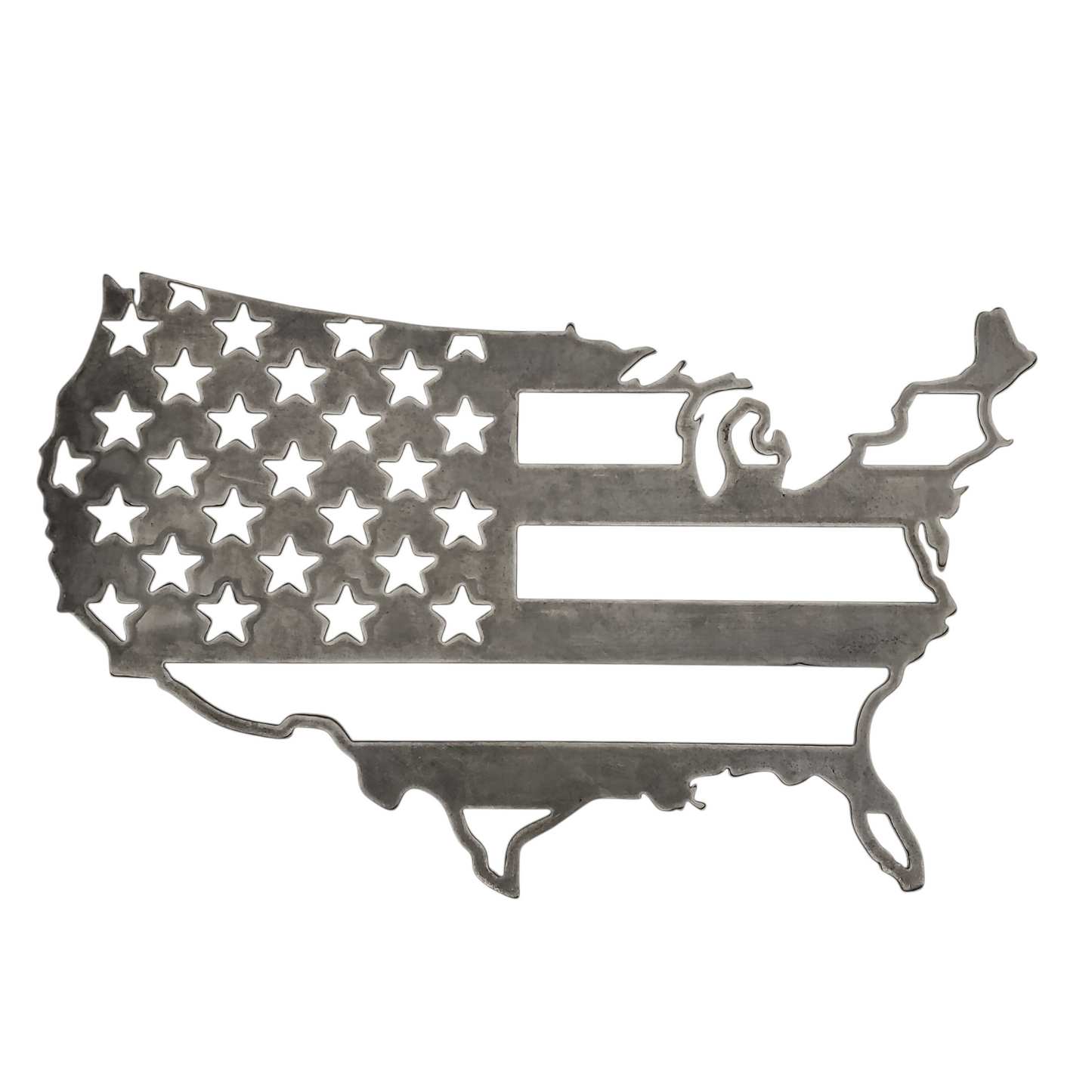 USA Map with Stars & Stripes – Raw Steel (12-Gauge)